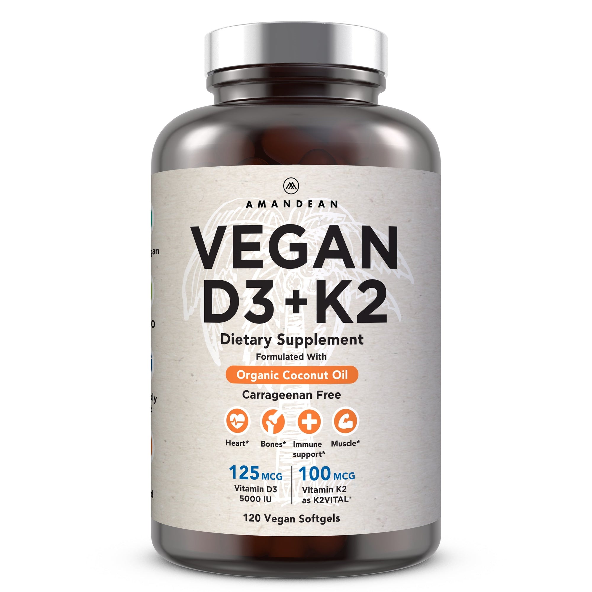 Vegan Vitamin D3 + K2 (120 Softgels) Amandean 